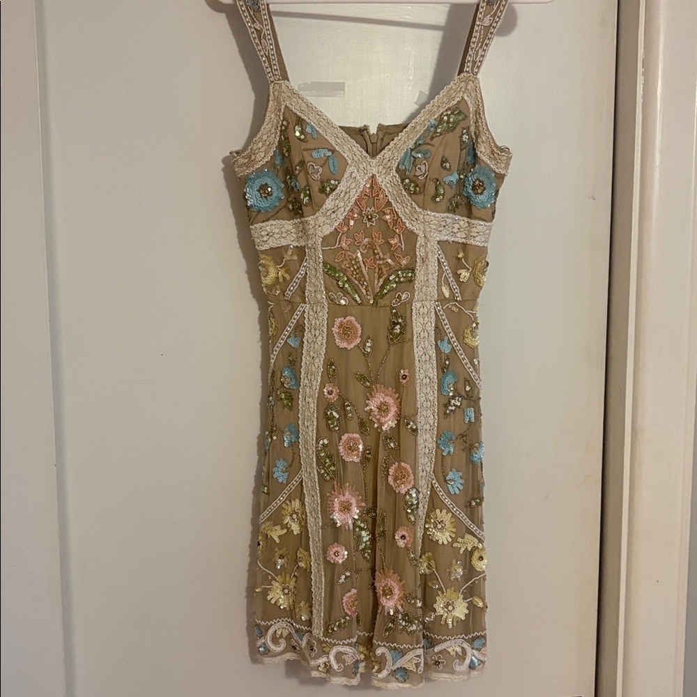 Sherri Hill Embroidered Floral Dress with Beaded Details
